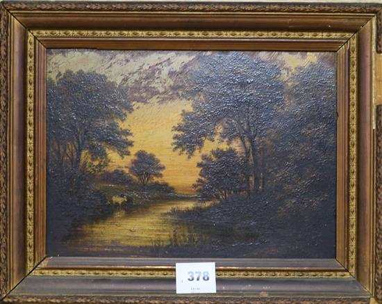 English School c.1900, oil on panel, cattle in a landscape, 21 x 30cm